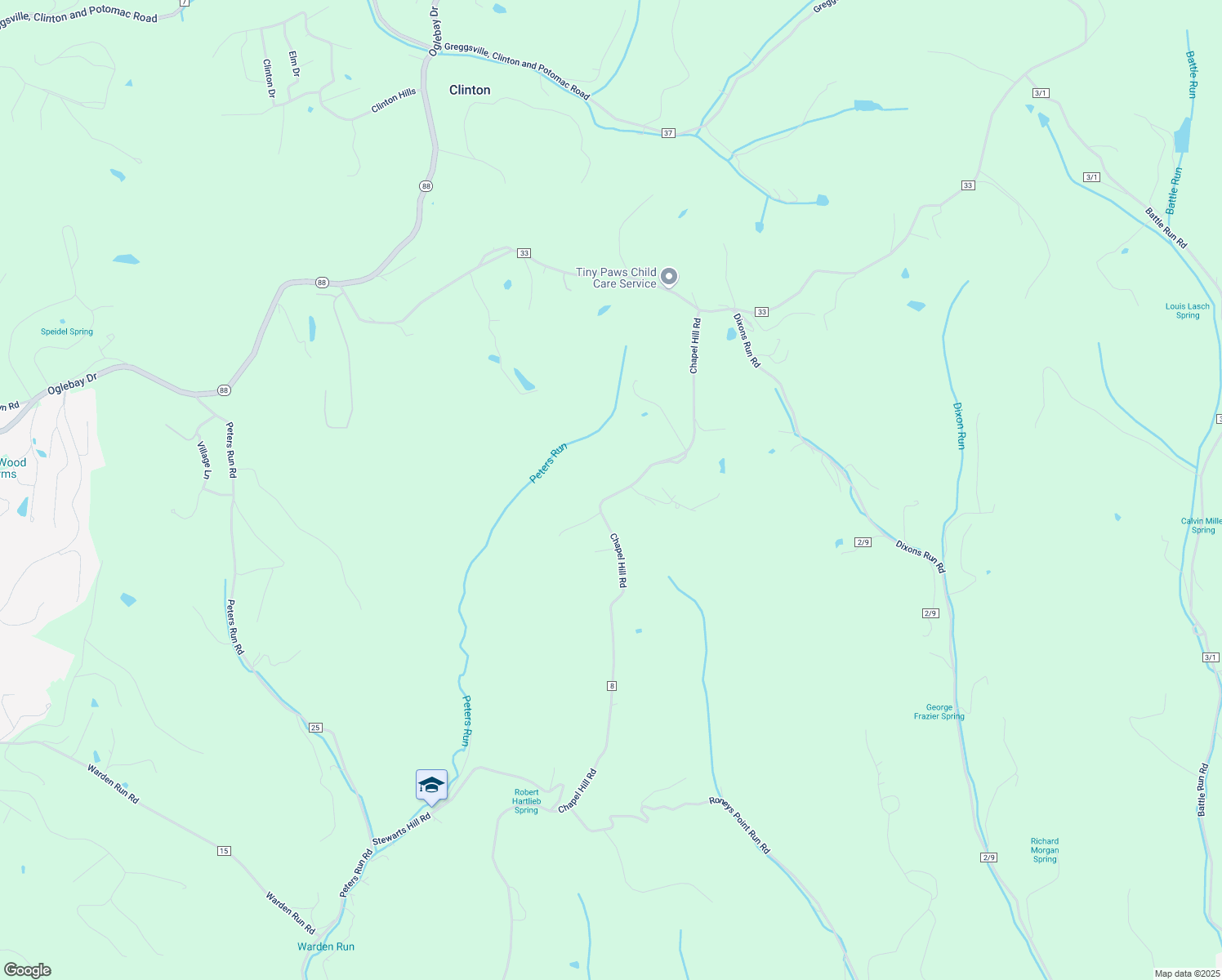 map of restaurants, bars, coffee shops, grocery stores, and more near 4265 Chapel Hill Road in Triadelphia