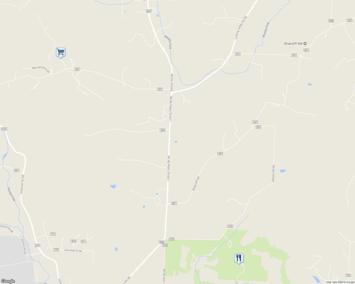 map of restaurants, bars, coffee shops, grocery stores, and more near 3286 Licking Valley Road Northeast in Newark