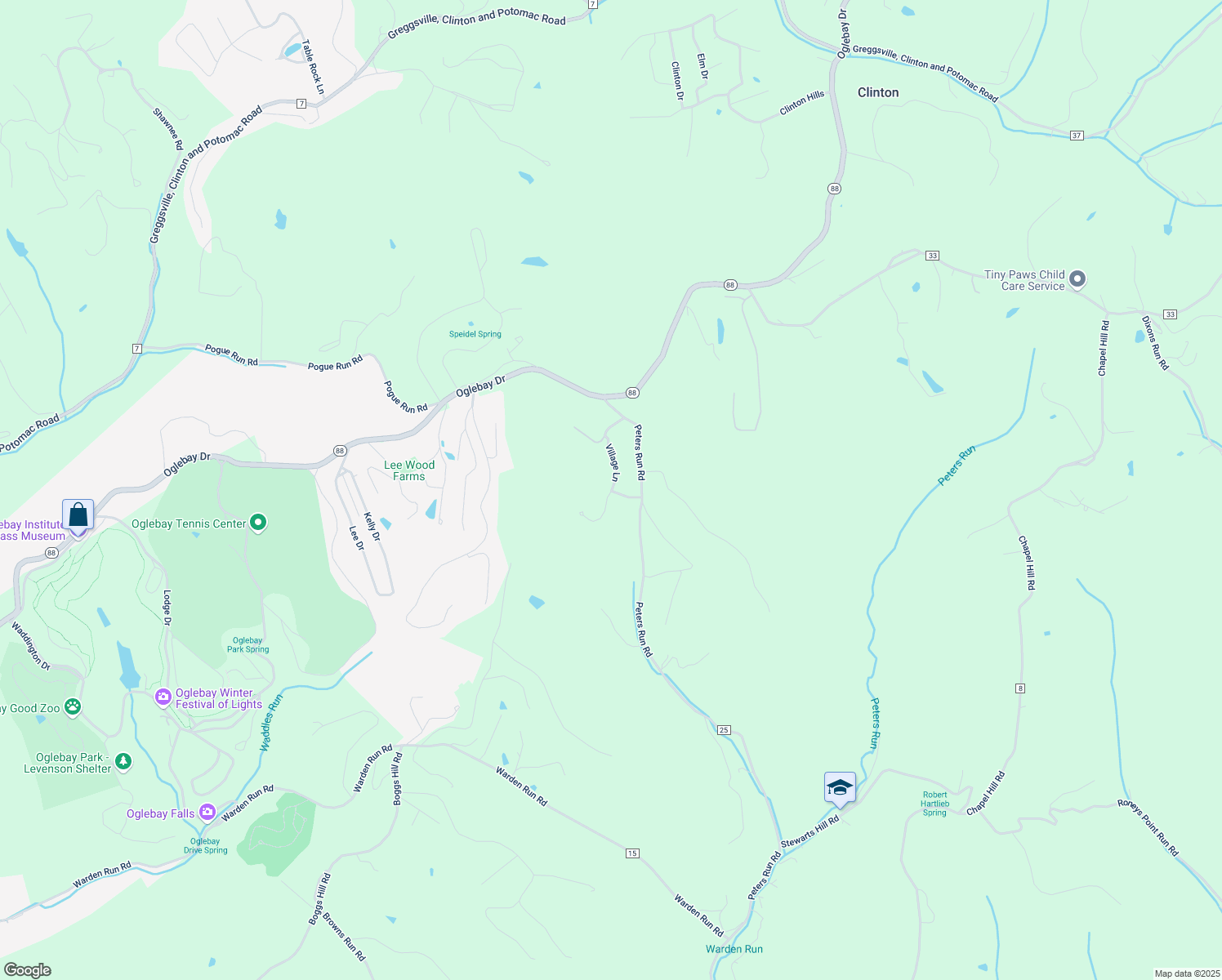 map of restaurants, bars, coffee shops, grocery stores, and more near 190 Village Ln in Wheeling