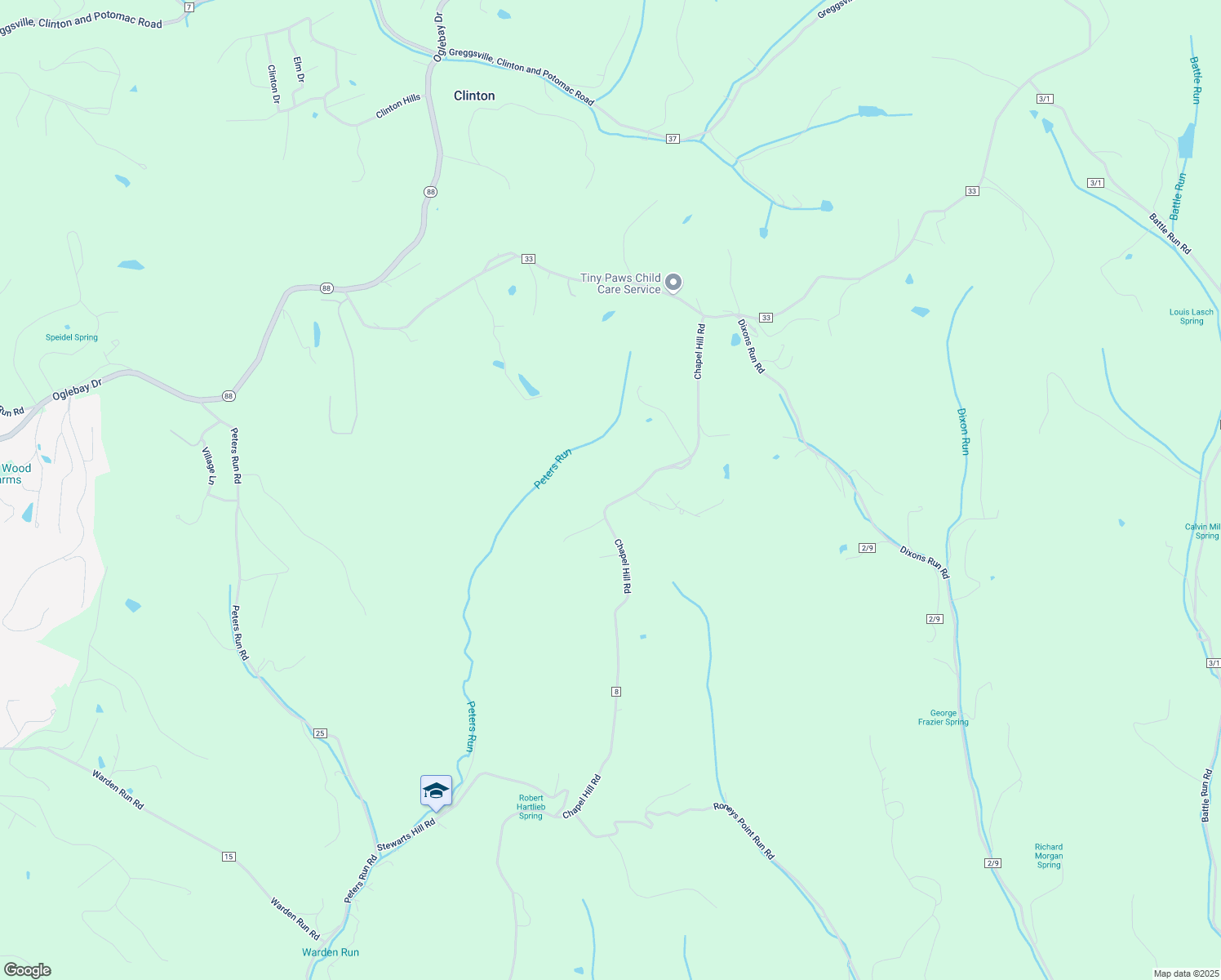 map of restaurants, bars, coffee shops, grocery stores, and more near 4265 Chapel Hill Road in Triadelphia