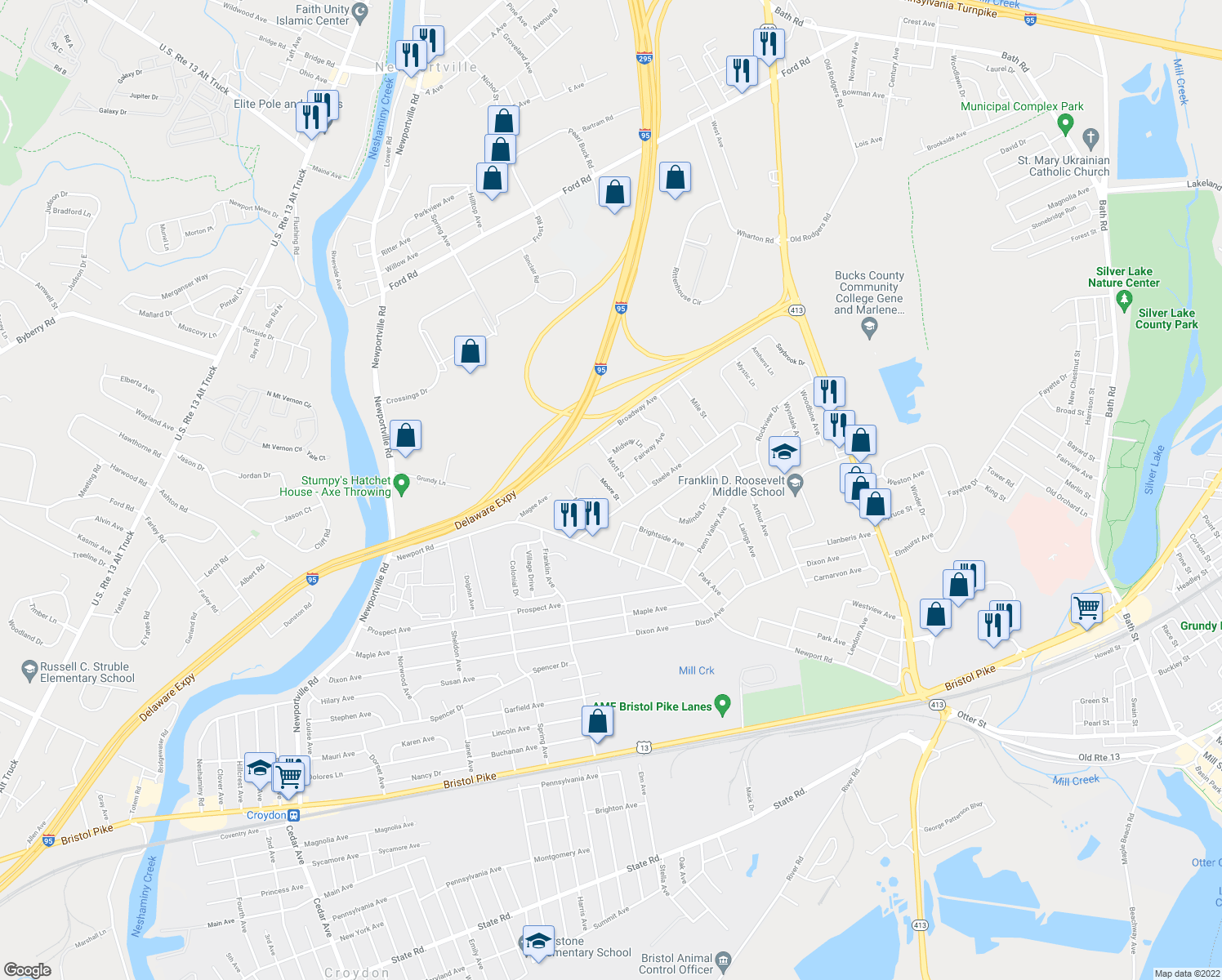 map of restaurants, bars, coffee shops, grocery stores, and more near 1509 Moore Street in Bristol