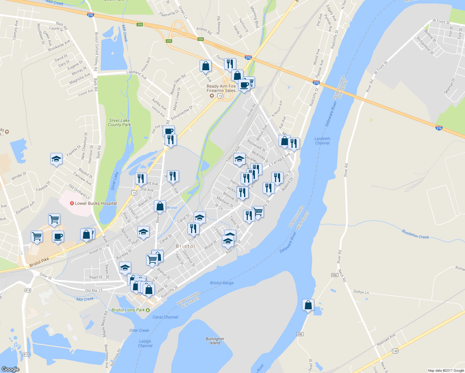 map of restaurants, bars, coffee shops, grocery stores, and more near 1614 Wilson Avenue in Bristol