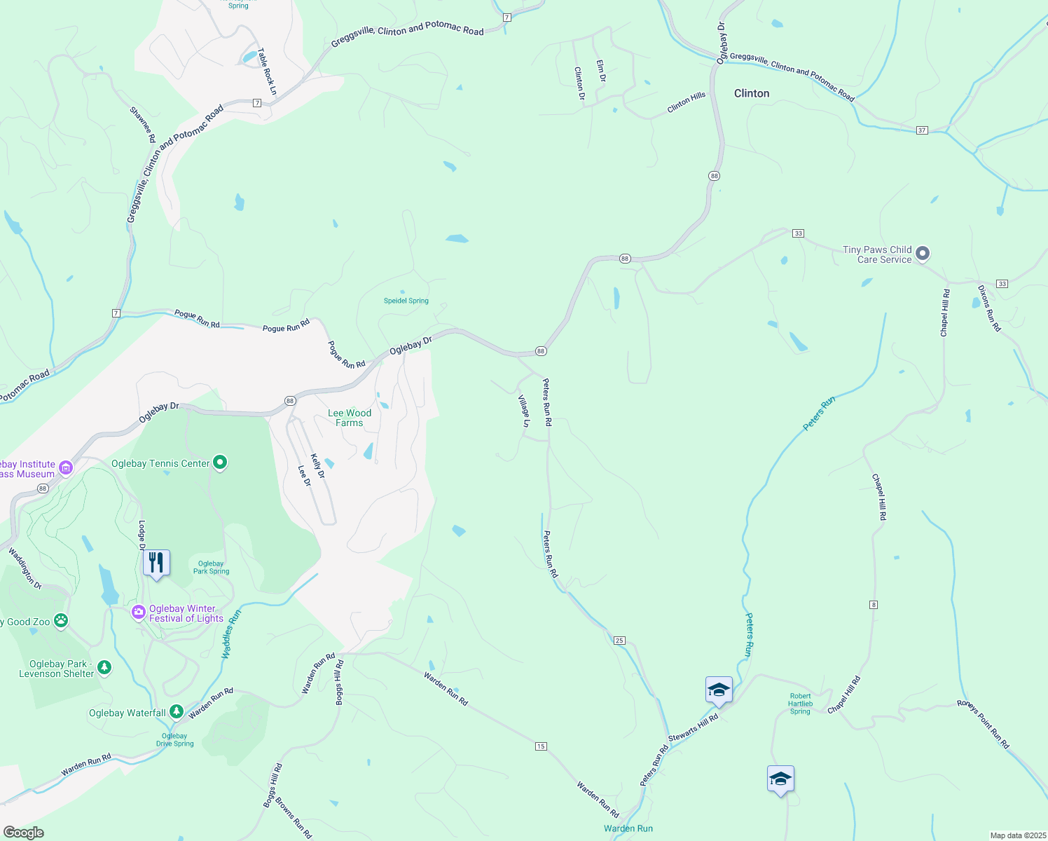 map of restaurants, bars, coffee shops, grocery stores, and more near 190 Village Lane in Wheeling