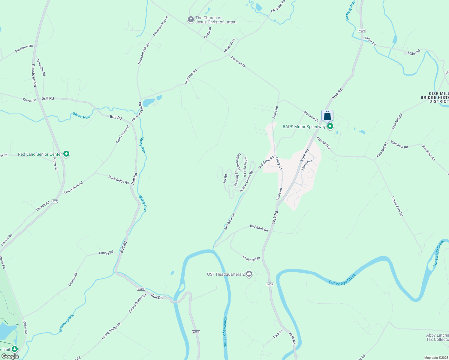 map of restaurants, bars, coffee shops, grocery stores, and more near Jay Road in York County