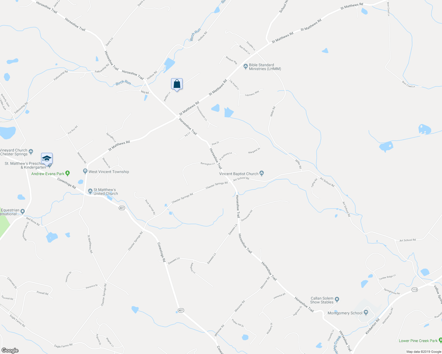 map of restaurants, bars, coffee shops, grocery stores, and more near 2217 Chester Springs Road in Chester Springs