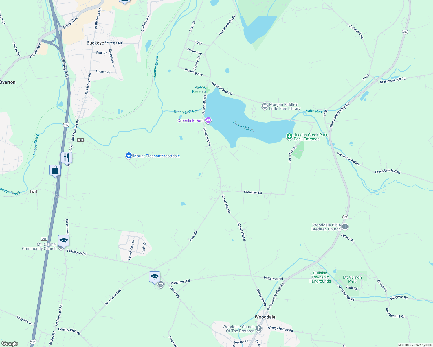 map of restaurants, bars, coffee shops, grocery stores, and more near 380 Gimlet Hill Rd in Mt Pleasant