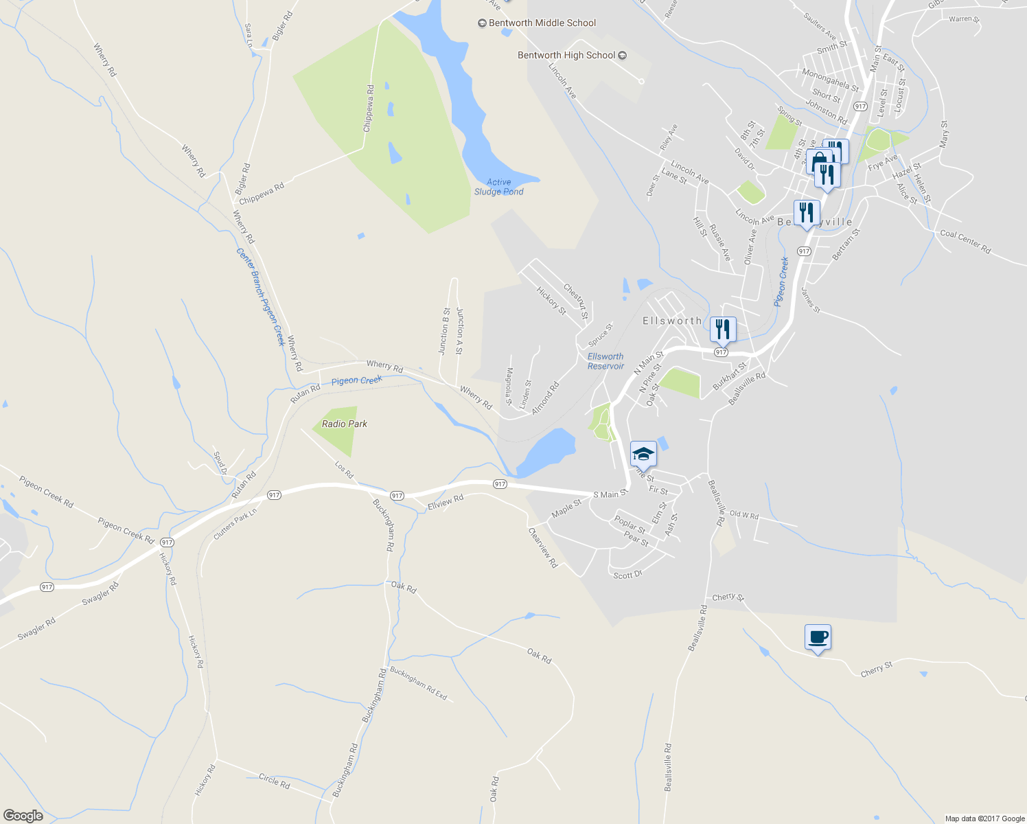 map of restaurants, bars, coffee shops, grocery stores, and more near 1 Linden Street in Ellsworth