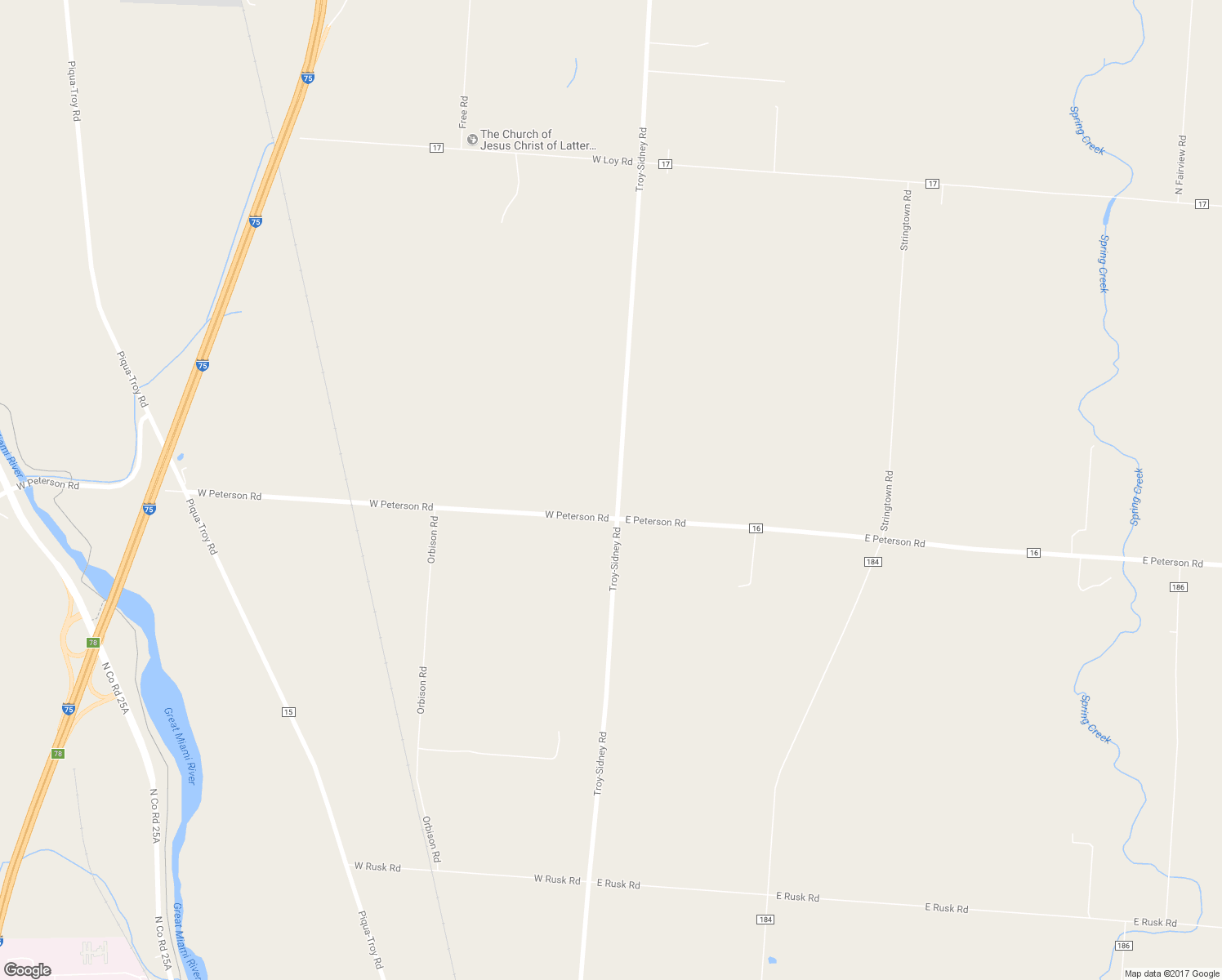 map of restaurants, bars, coffee shops, grocery stores, and more near 5070 Troy-Sidney Road in Troy