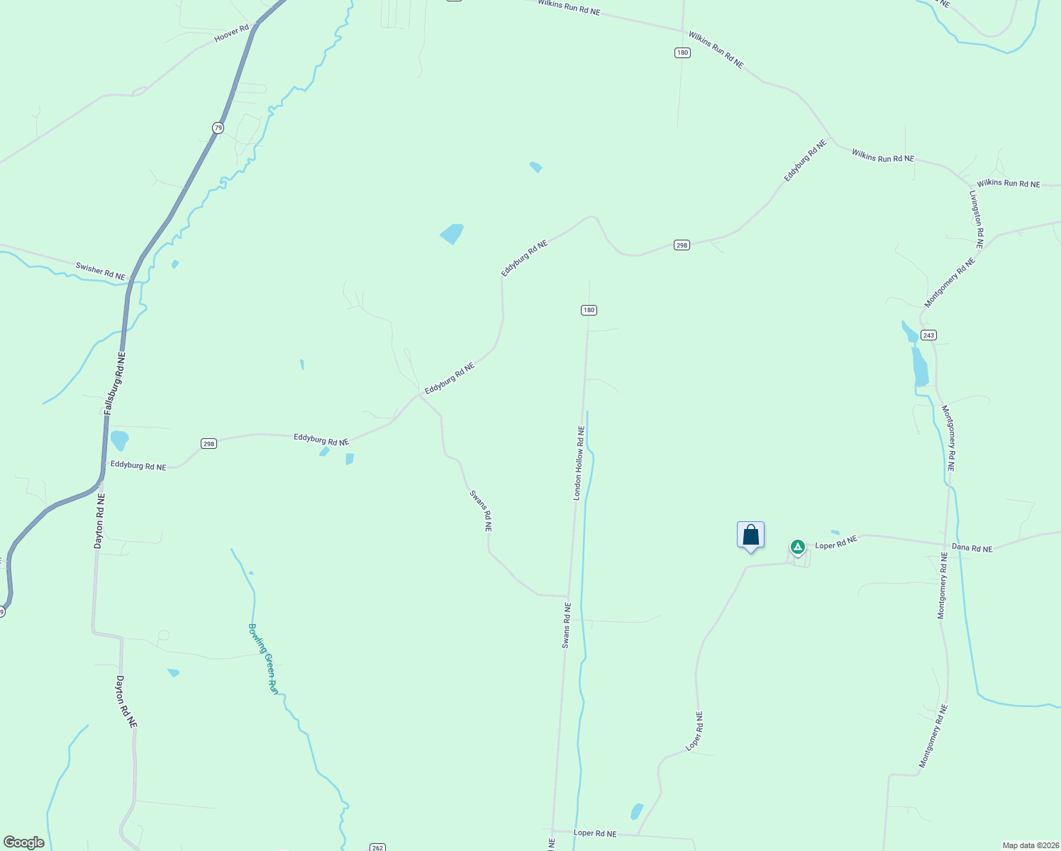 map of restaurants, bars, coffee shops, grocery stores, and more near 3627 London Hollow Road Northeast in Newark