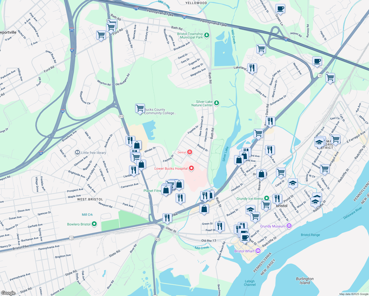 map of restaurants, bars, coffee shops, grocery stores, and more near 907 Merlin Street in Bristol