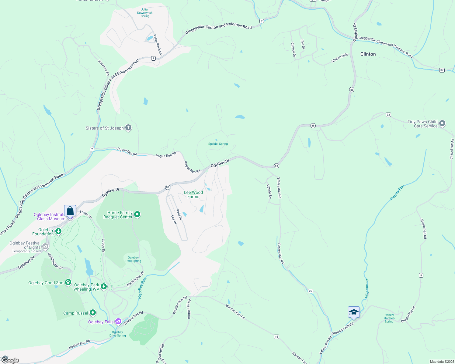map of restaurants, bars, coffee shops, grocery stores, and more near 9 Alpine Court in Wheeling