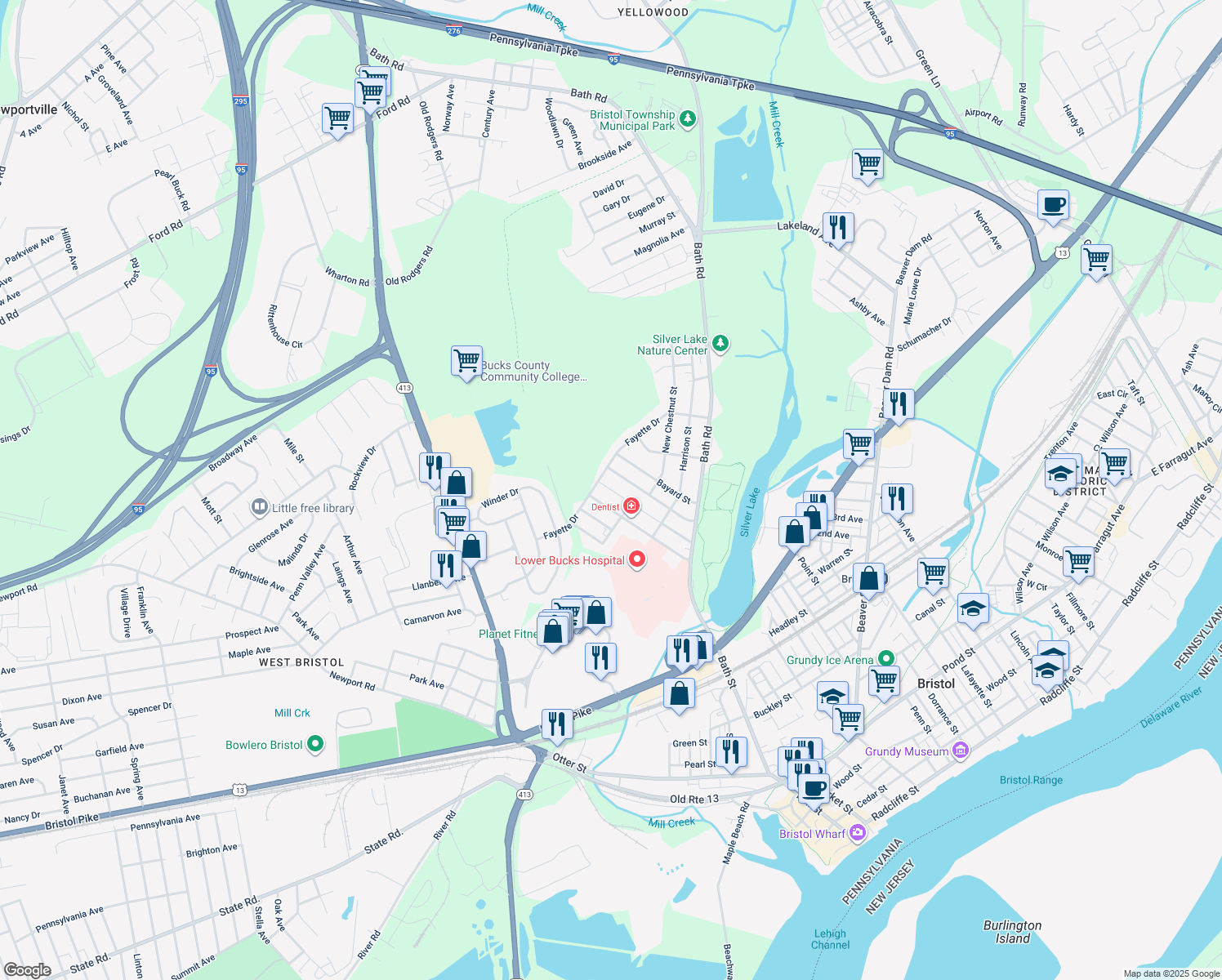 map of restaurants, bars, coffee shops, grocery stores, and more near 906 Merlin Street in Bristol