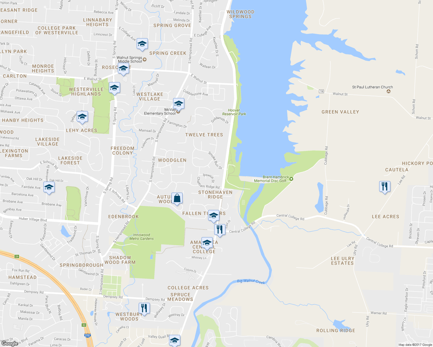 map of restaurants, bars, coffee shops, grocery stores, and more near 1278 Scituate Court in Westerville