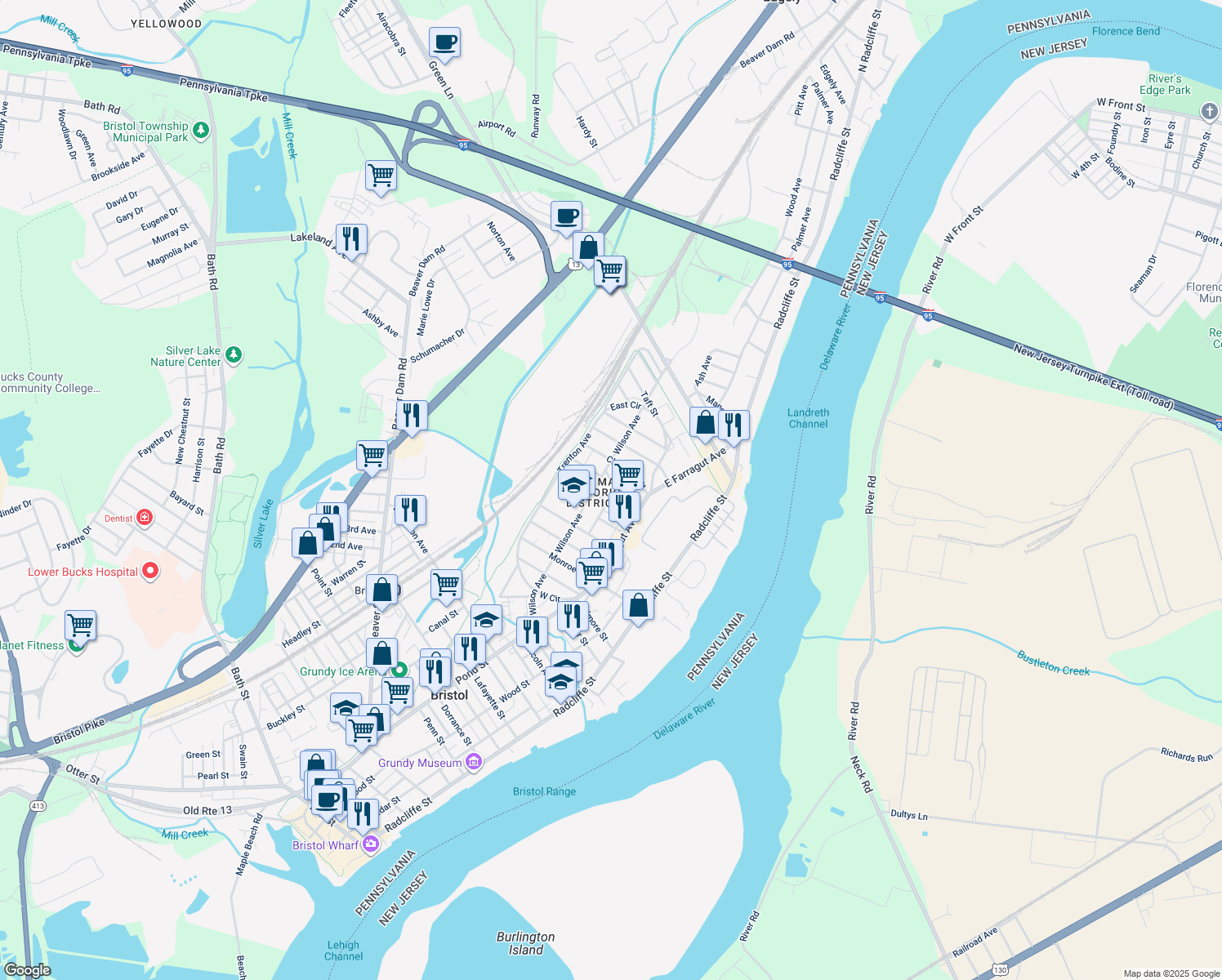 map of restaurants, bars, coffee shops, grocery stores, and more near 264 Hayes Street in Bristol
