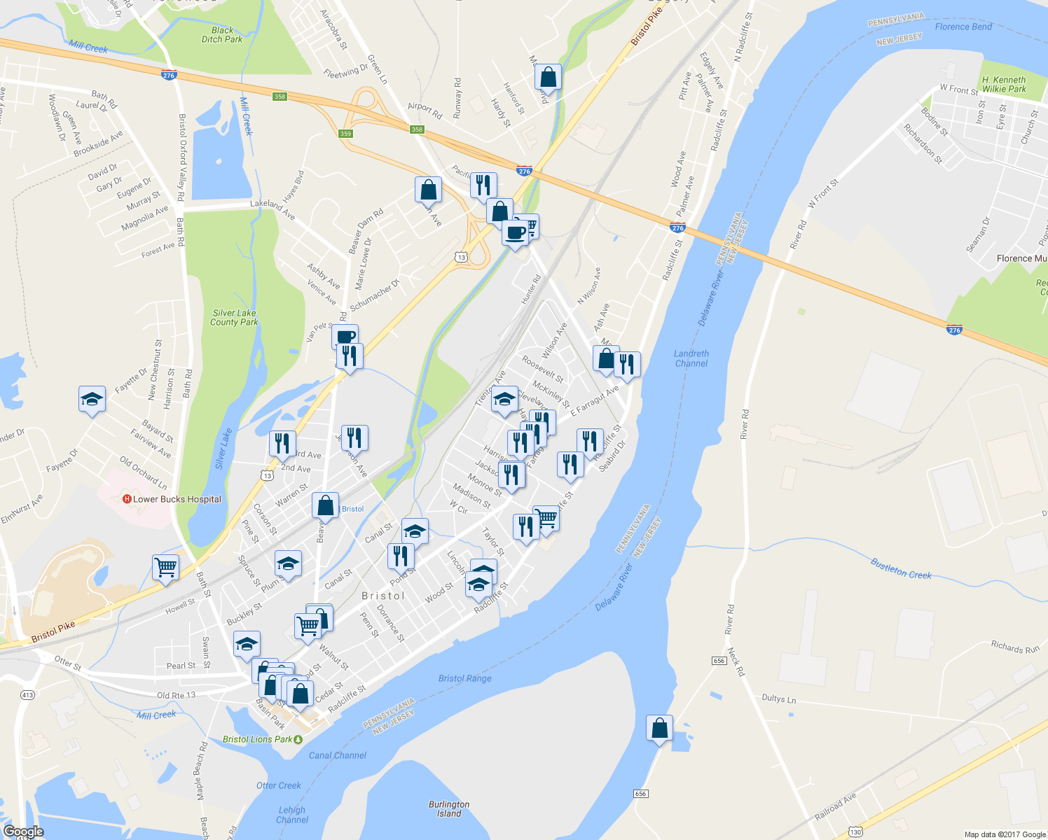 map of restaurants, bars, coffee shops, grocery stores, and more near 262 Hayes Street in Bristol