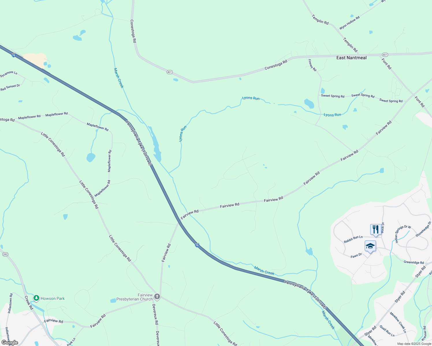 map of restaurants, bars, coffee shops, grocery stores, and more near 213 Kathleen Way in Glenmoore