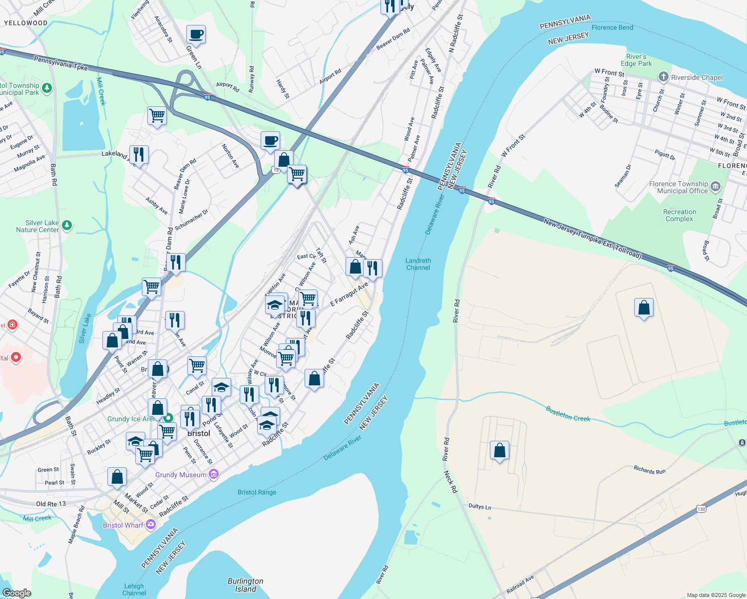 map of restaurants, bars, coffee shops, grocery stores, and more near 6204 North Radcliffe Street in Bristol