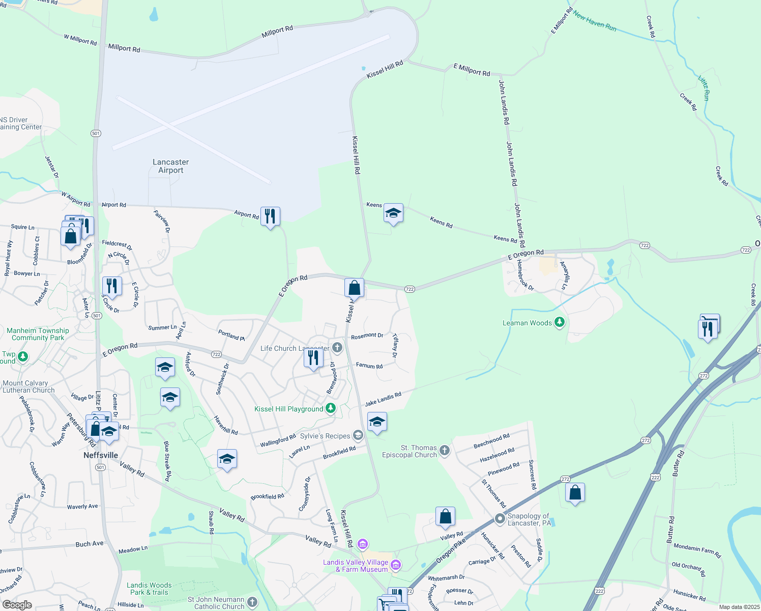 map of restaurants, bars, coffee shops, grocery stores, and more near 58 Camellia Court in Lititz