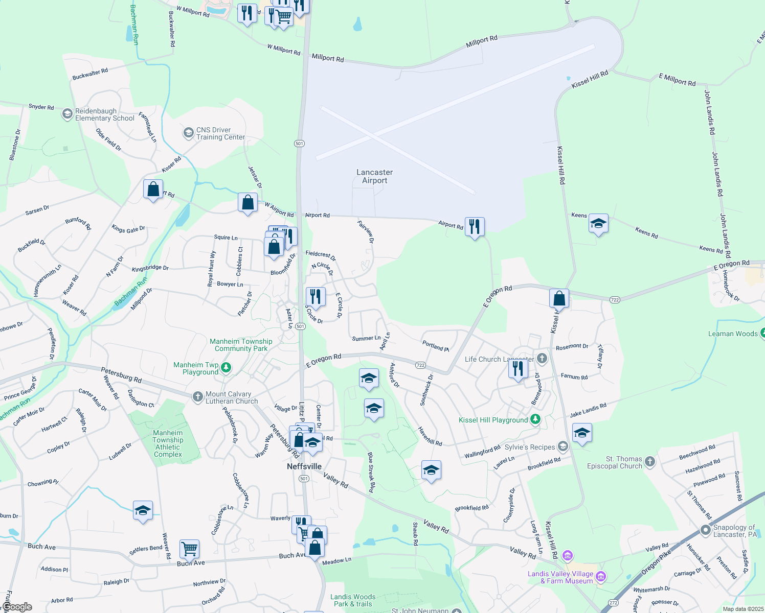 map of restaurants, bars, coffee shops, grocery stores, and more near 152 April Lane in Lititz