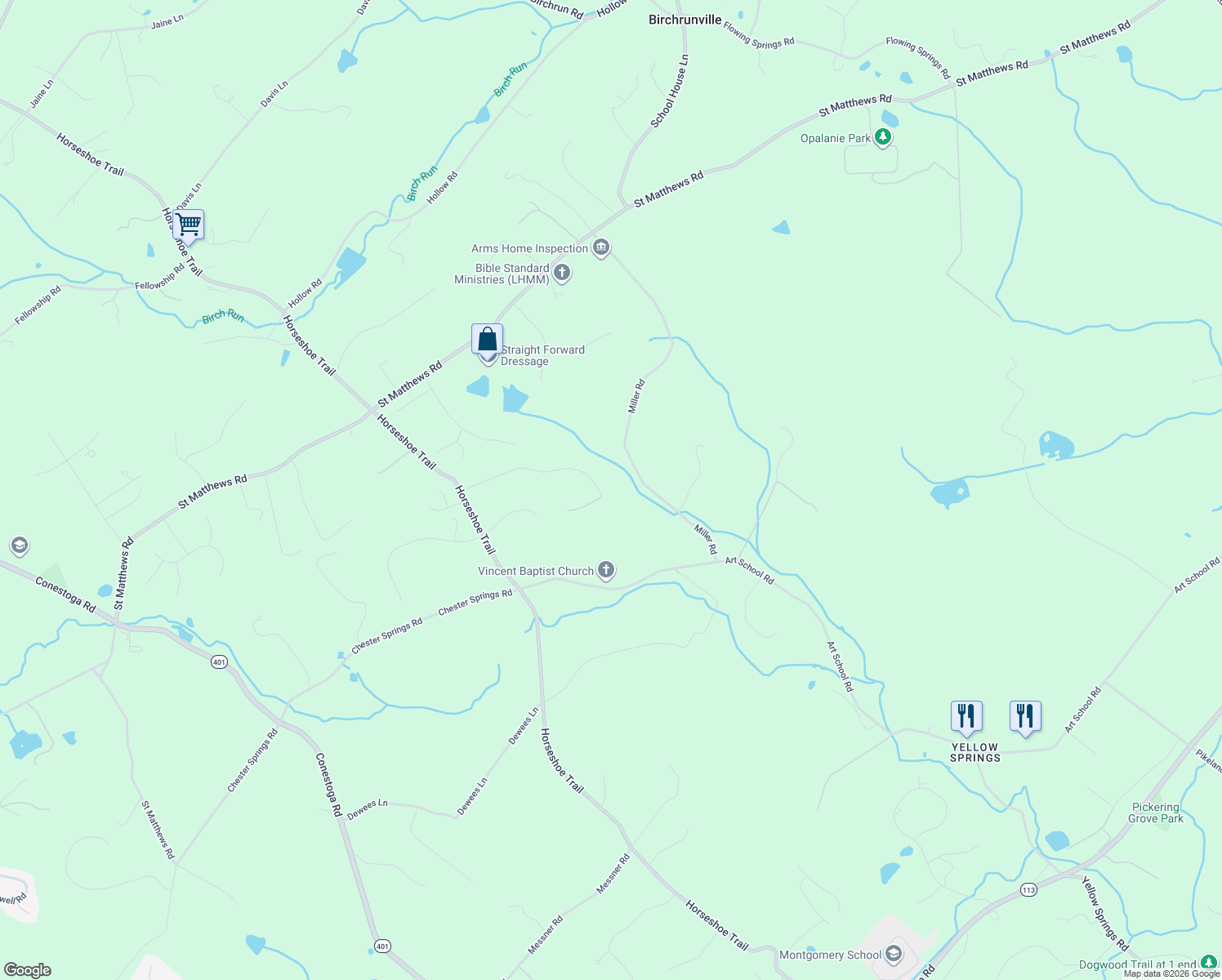 map of restaurants, bars, coffee shops, grocery stores, and more near 3 Margaret Drive in Chester Springs