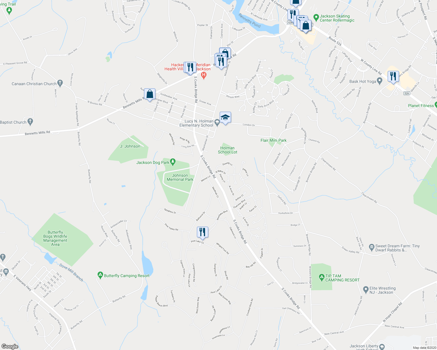 map of restaurants, bars, coffee shops, grocery stores, and more near 4 Penny Lane in Jackson