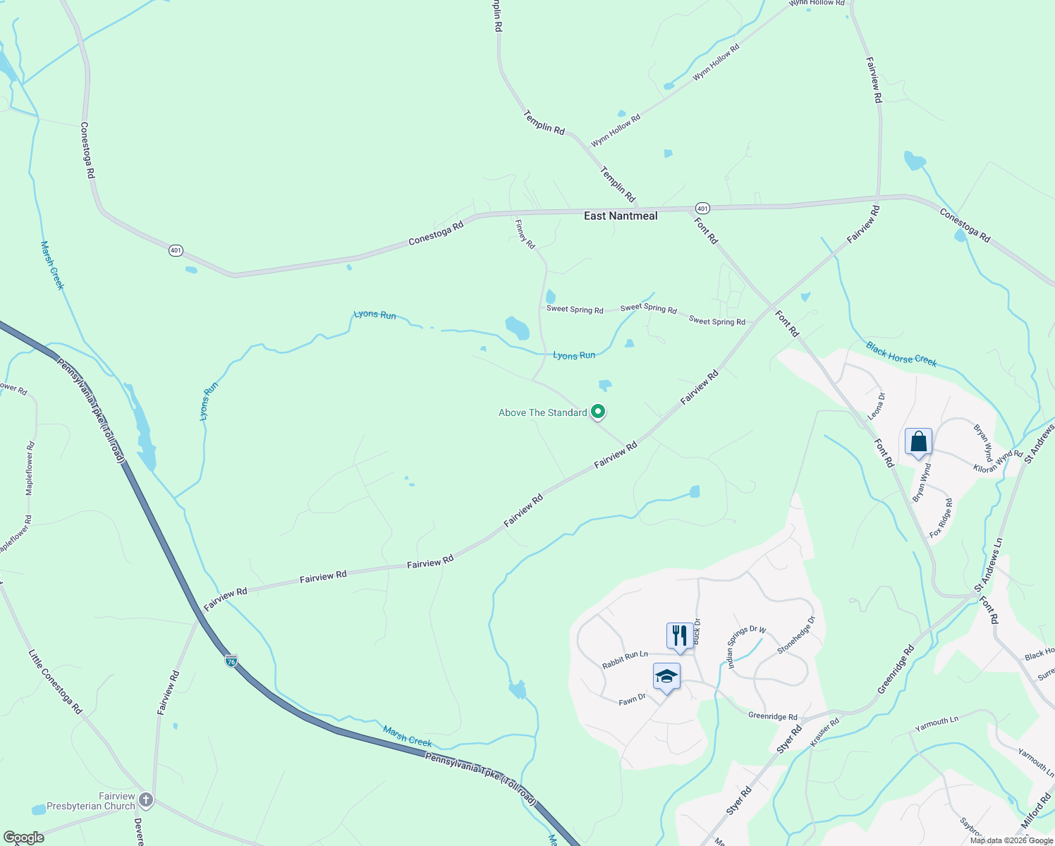 map of restaurants, bars, coffee shops, grocery stores, and more near 24 Yeaton Lane in Glenmoore