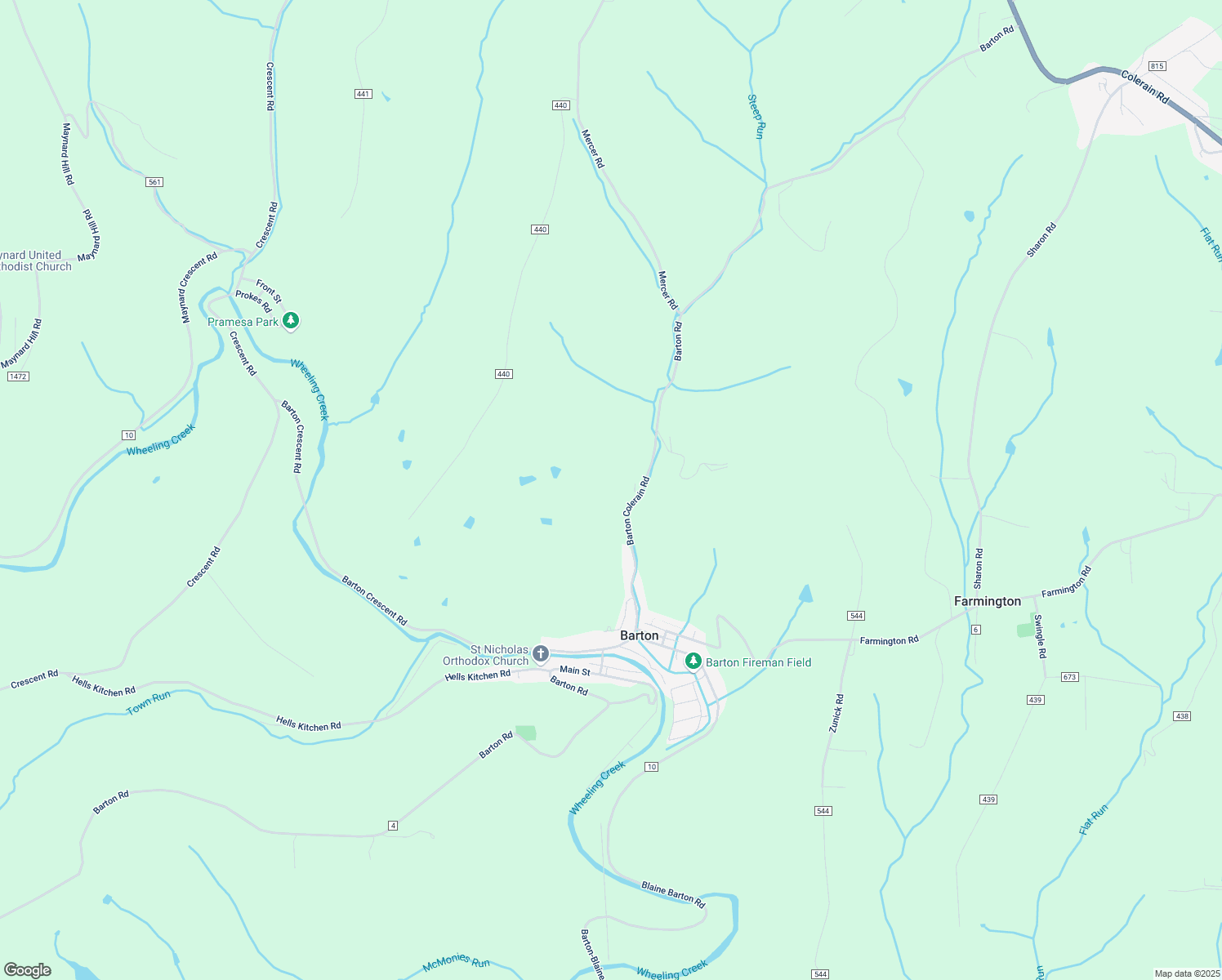 map of restaurants, bars, coffee shops, grocery stores, and more near 70972 Barton Road in Saint Clairsville