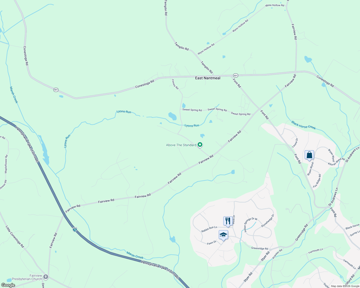 map of restaurants, bars, coffee shops, grocery stores, and more near 24 Yeaton Lane in Glenmoore