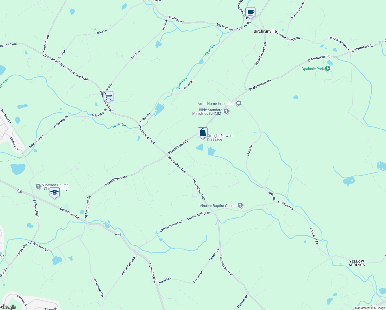 map of restaurants, bars, coffee shops, grocery stores, and more near 11 Houndstooth Lane in Chester Springs