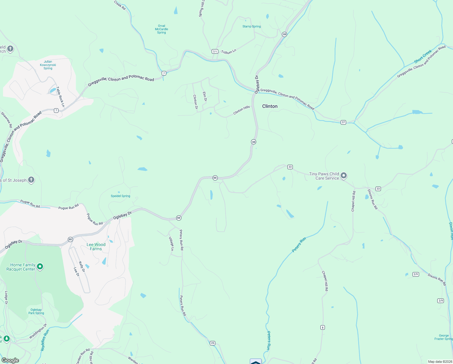 map of restaurants, bars, coffee shops, grocery stores, and more near 4187 Oglebay Drive in Wheeling