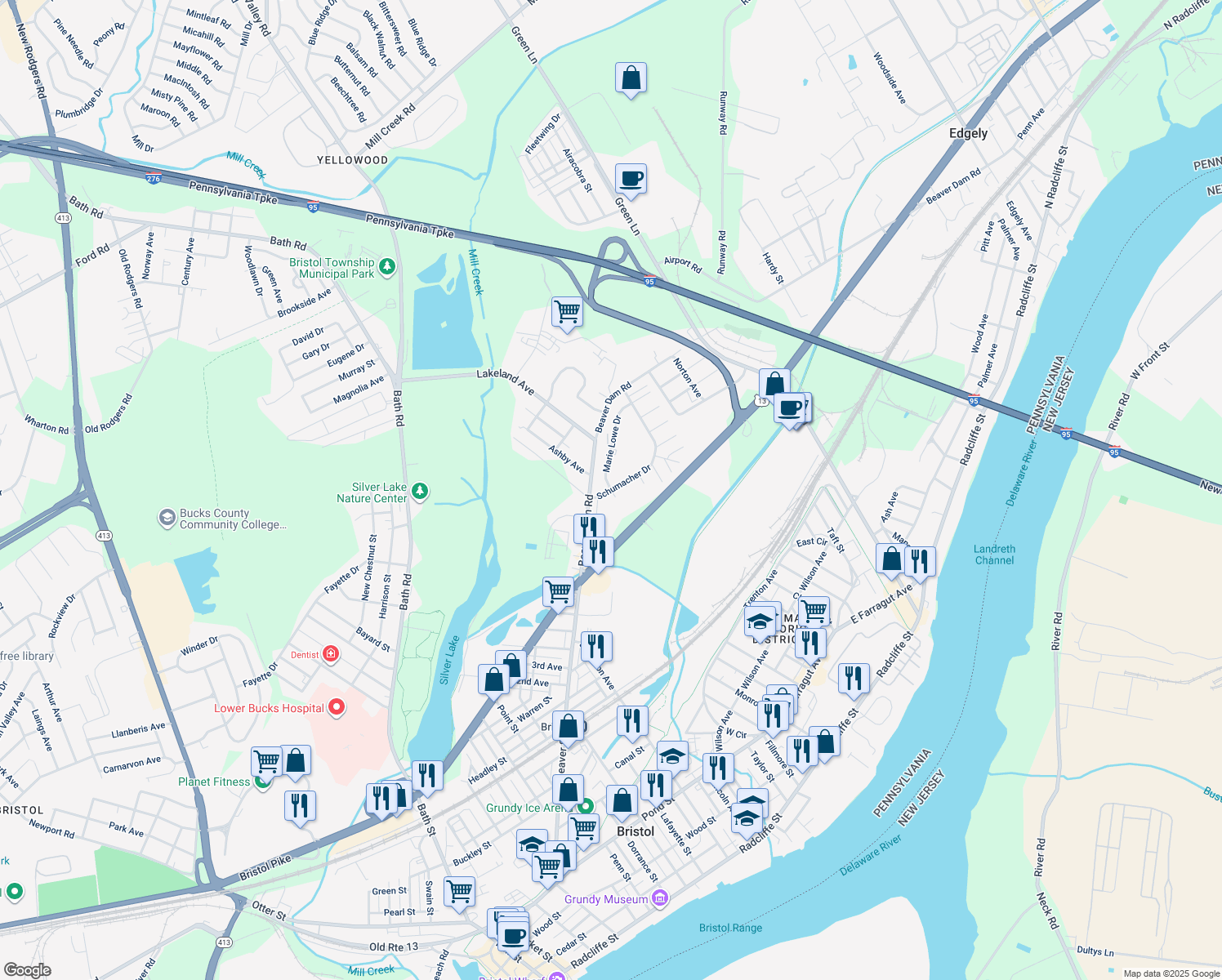map of restaurants, bars, coffee shops, grocery stores, and more near 1206 Schumacher Dr in Bristol