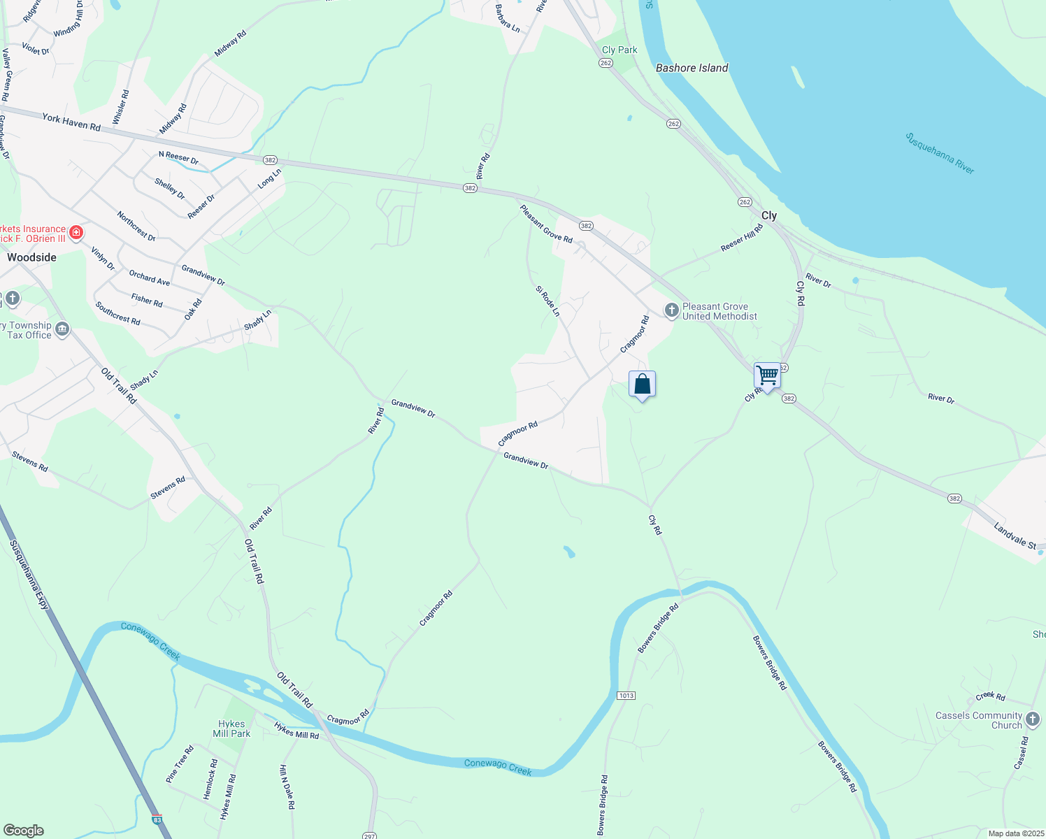 map of restaurants, bars, coffee shops, grocery stores, and more near 335 Cragmoor Road in York Haven