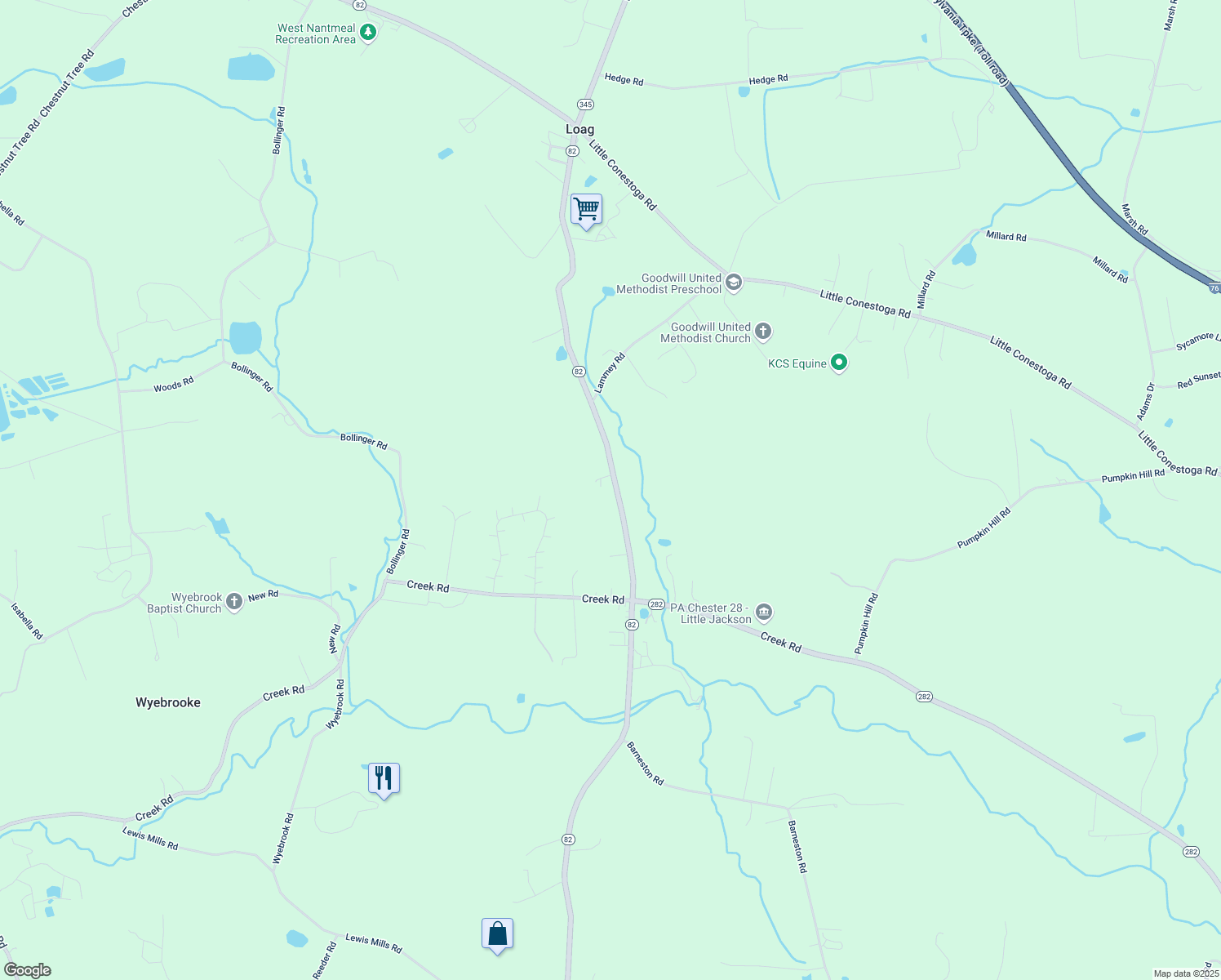map of restaurants, bars, coffee shops, grocery stores, and more near 683 N Manor Rd in Elverson