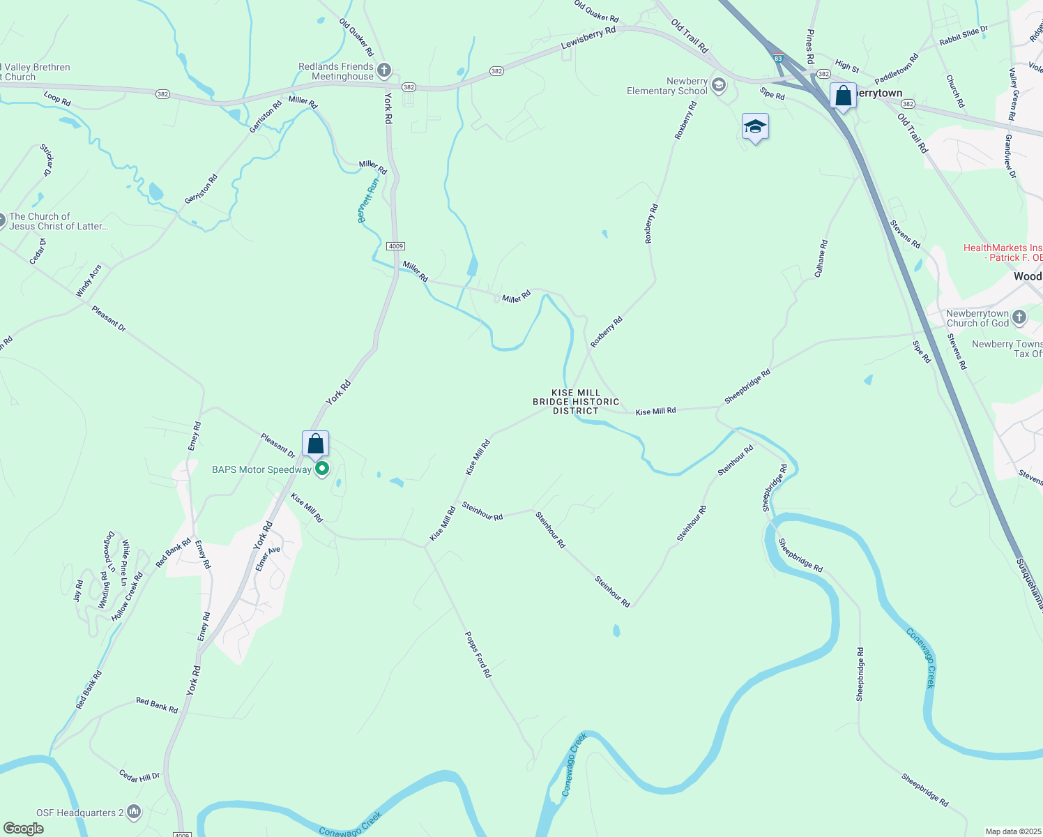 map of restaurants, bars, coffee shops, grocery stores, and more near 415 Kise Mill Road in York Haven