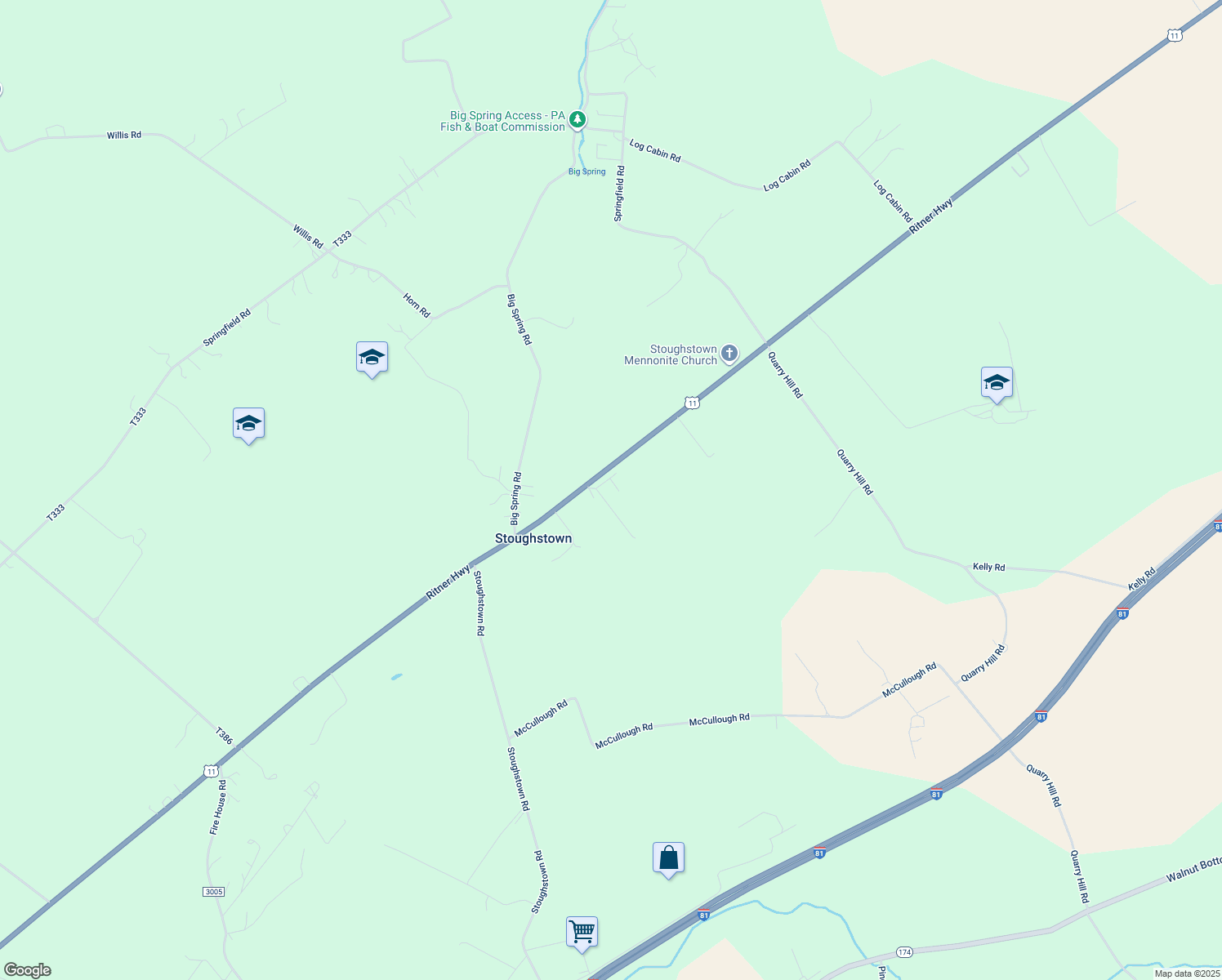 map of restaurants, bars, coffee shops, grocery stores, and more near 2256 Ritner Hwy in Shippensburg