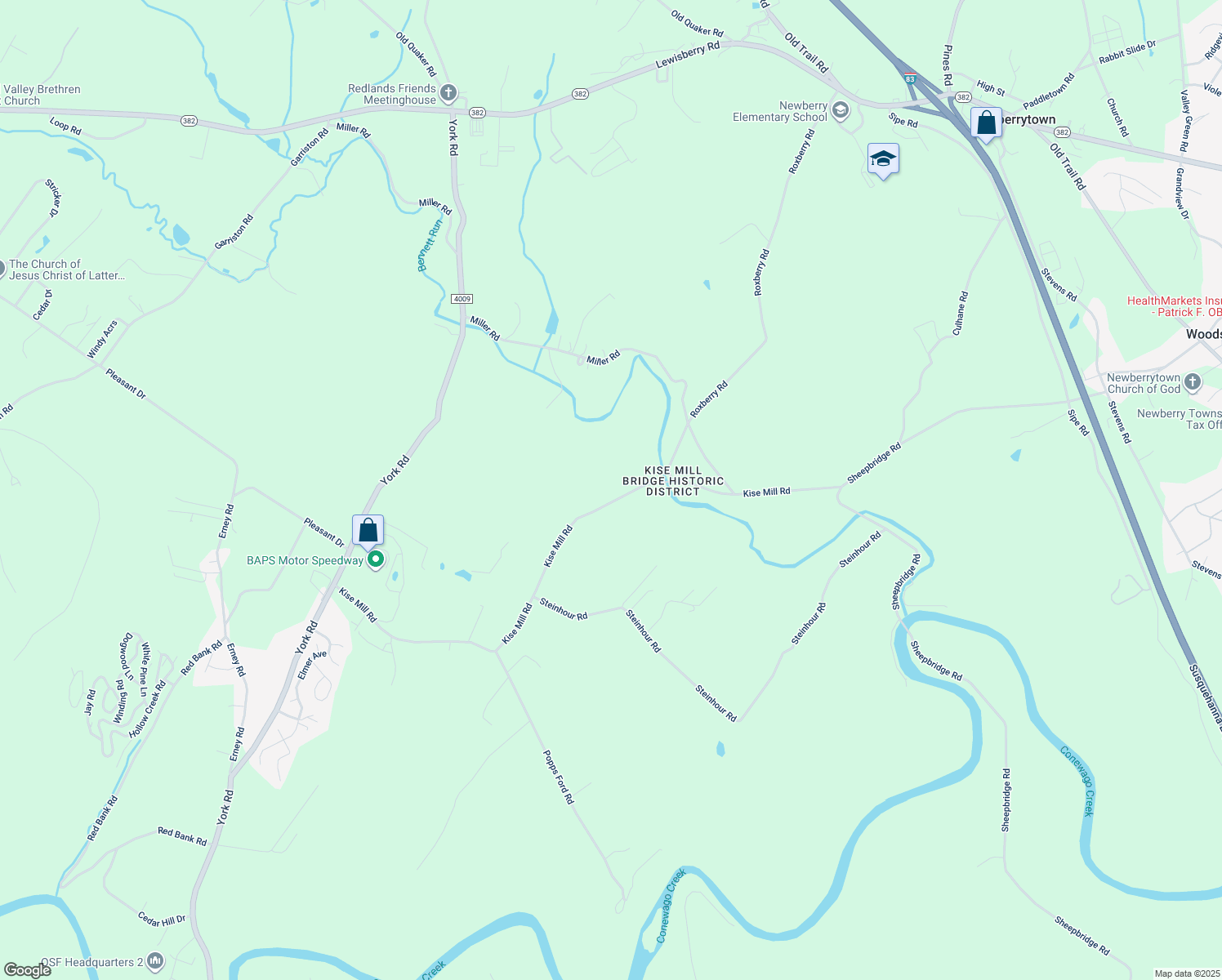 map of restaurants, bars, coffee shops, grocery stores, and more near 415 Kise Mill Road in York Haven