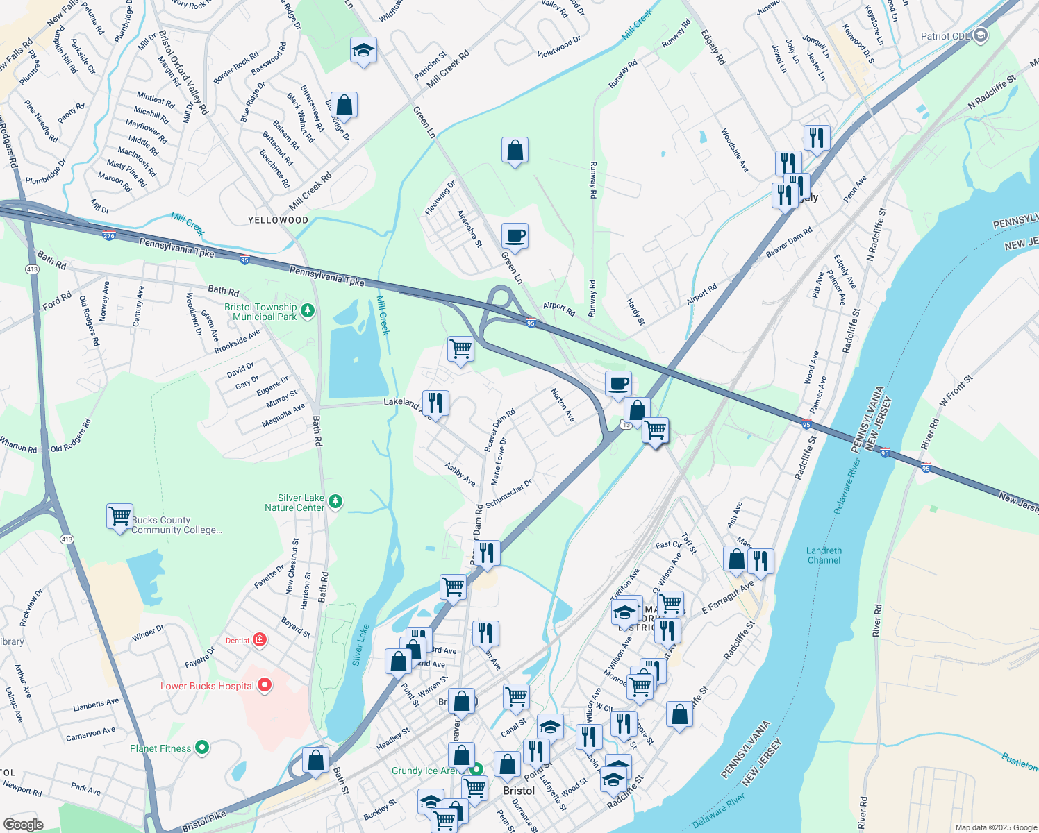 map of restaurants, bars, coffee shops, grocery stores, and more near 5603 Turtle Street in Bristol