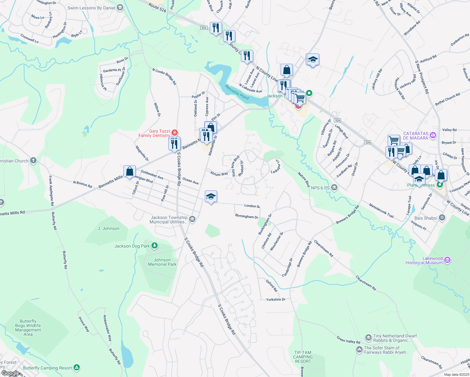 map of restaurants, bars, coffee shops, grocery stores, and more near 806 Violet Ln in Jackson