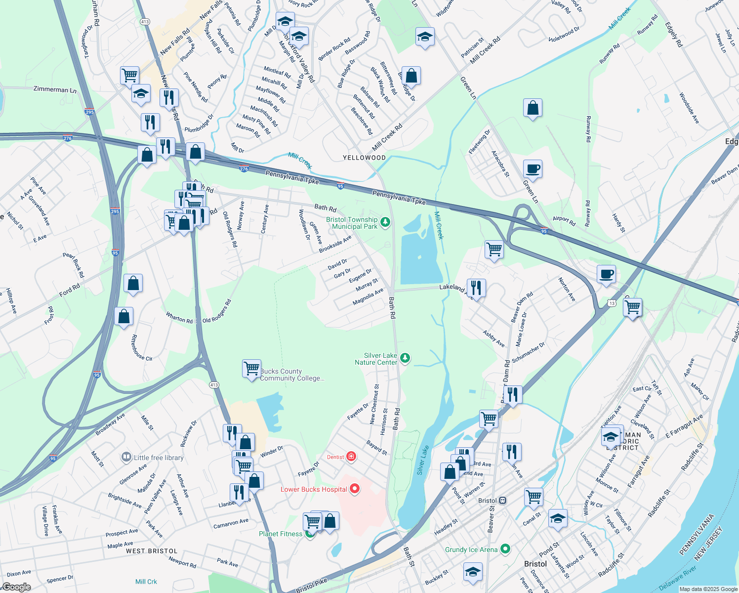 map of restaurants, bars, coffee shops, grocery stores, and more near 4627 Magnolia Avenue in Bristol