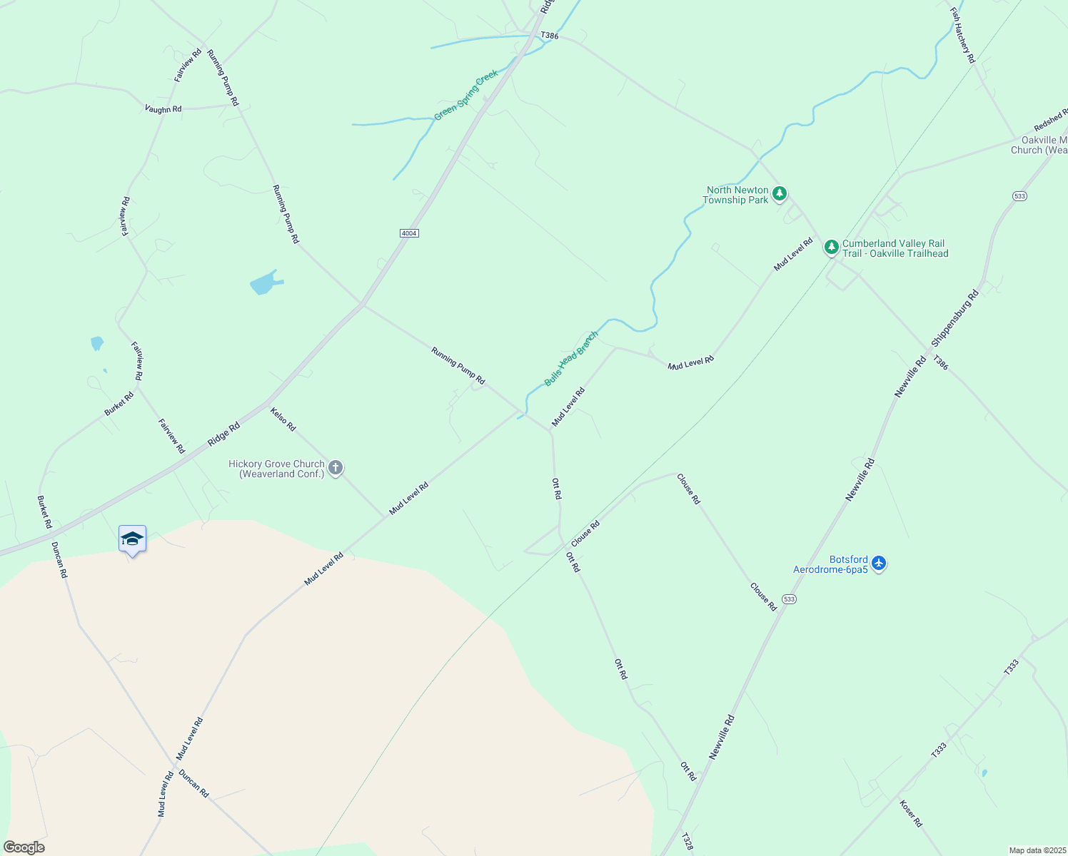 map of restaurants, bars, coffee shops, grocery stores, and more near 202 Mud Level Rd in Shippensburg