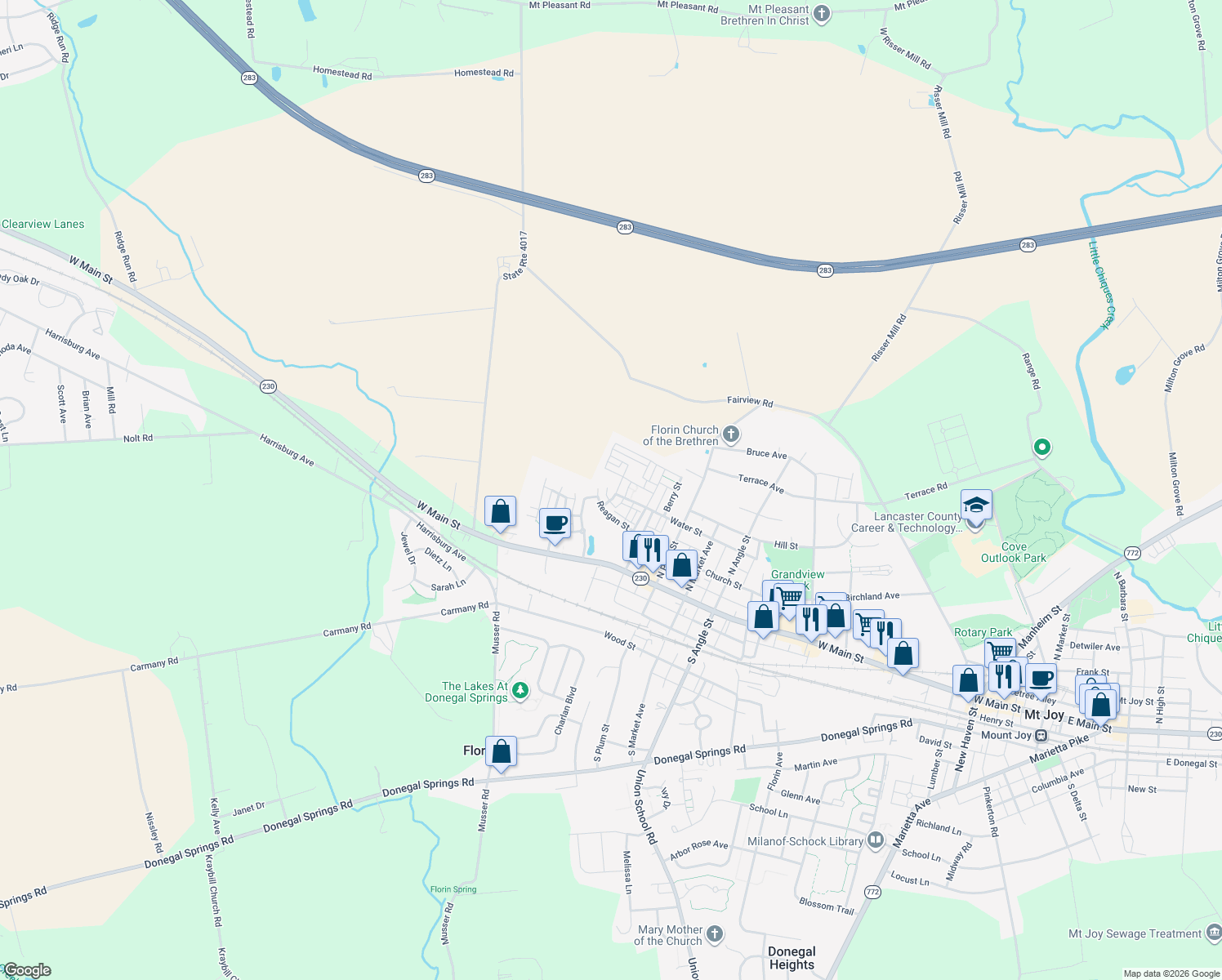 map of restaurants, bars, coffee shops, grocery stores, and more near 206 Alden St in Mt Joy