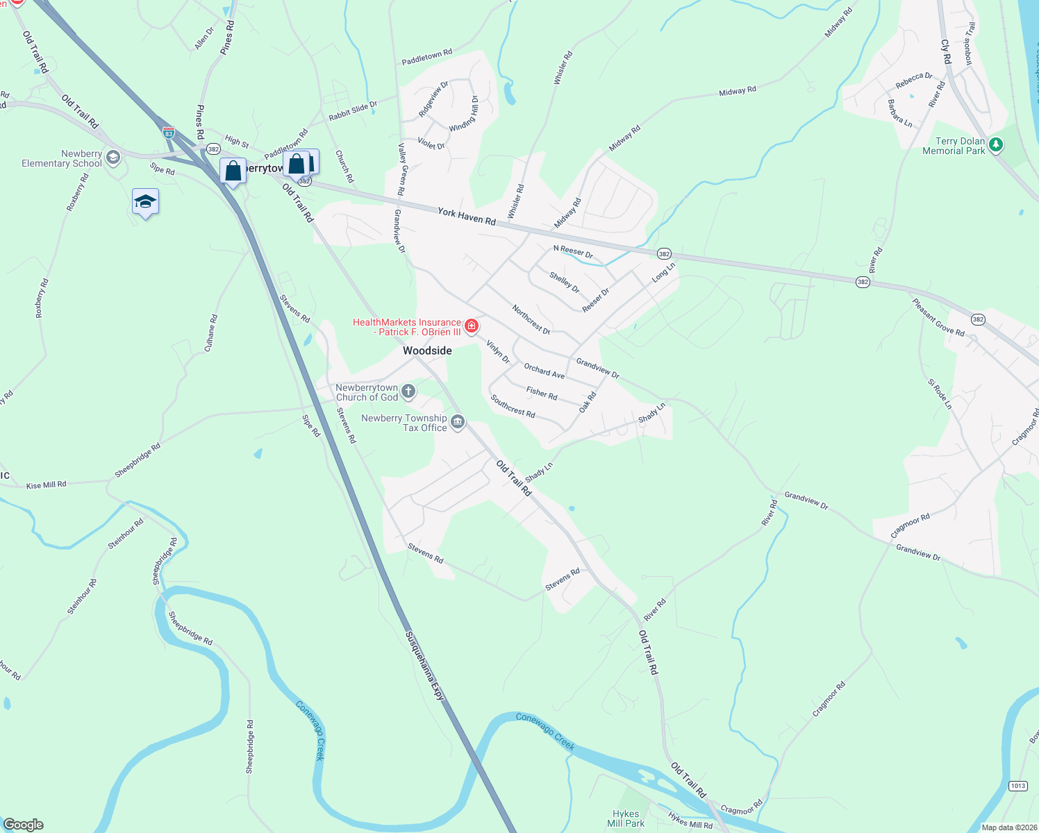 map of restaurants, bars, coffee shops, grocery stores, and more near 105 Southcrest Rd in York Haven
