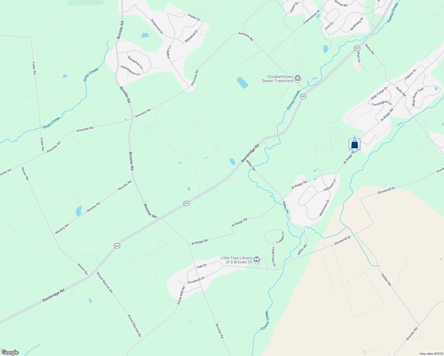 map of restaurants, bars, coffee shops, grocery stores, and more near 2147 Bainbridge Rd in Elizabethtown