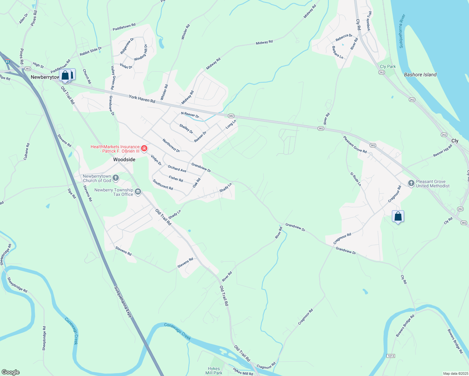 map of restaurants, bars, coffee shops, grocery stores, and more near 4 Shady Lane in York Haven