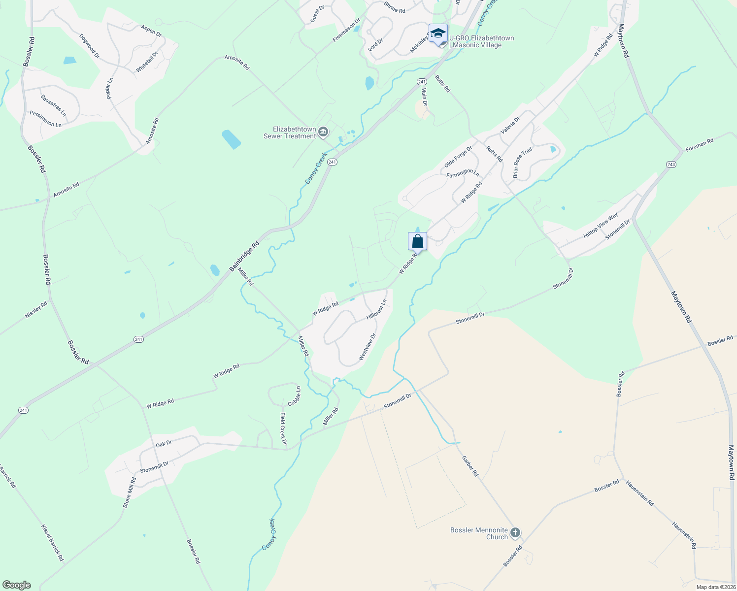 map of restaurants, bars, coffee shops, grocery stores, and more near 18 Westview Dr in Elizabethtown