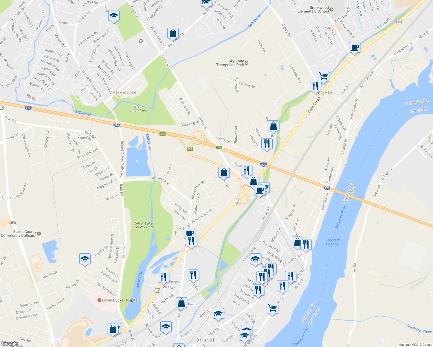 map of restaurants, bars, coffee shops, grocery stores, and more near 5718 Beaver Dam Road in Bristol