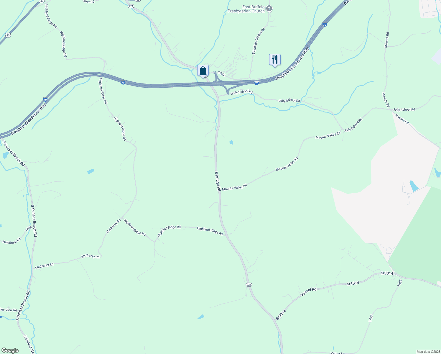 map of restaurants, bars, coffee shops, grocery stores, and more near 2726 South Bridge Road in Washington