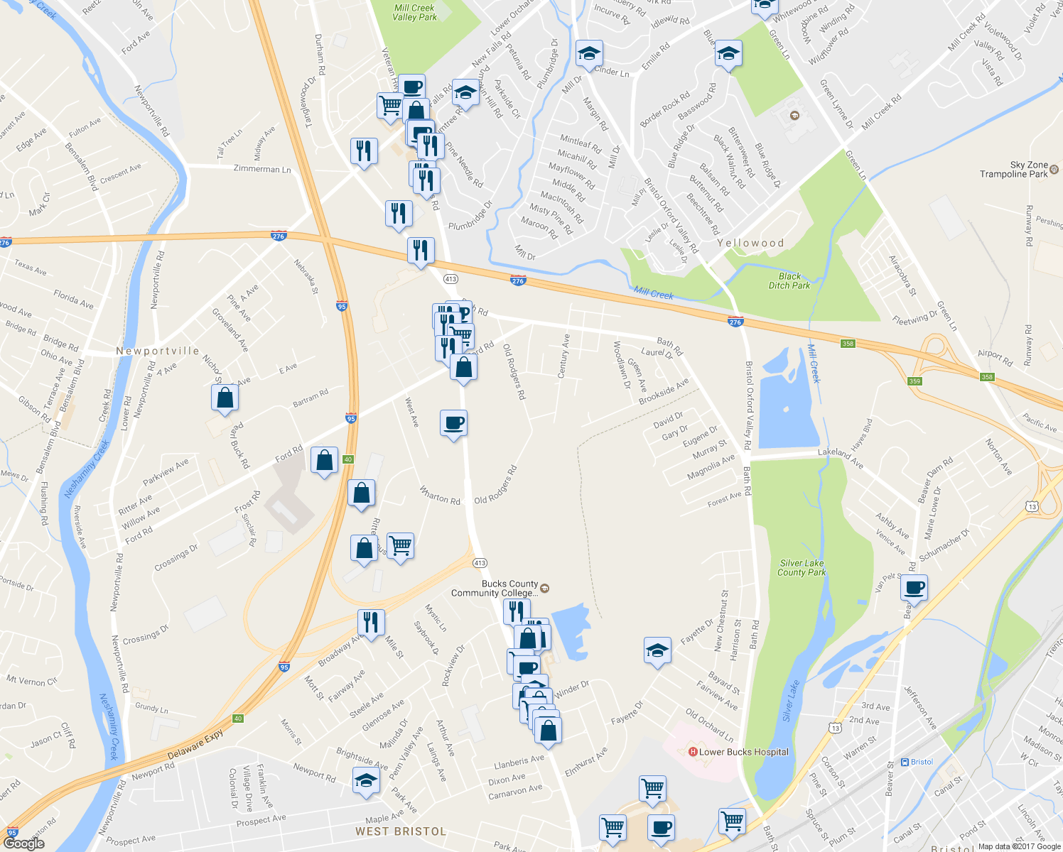 map of restaurants, bars, coffee shops, grocery stores, and more near 2805 Old Rodgers Road in Bristol