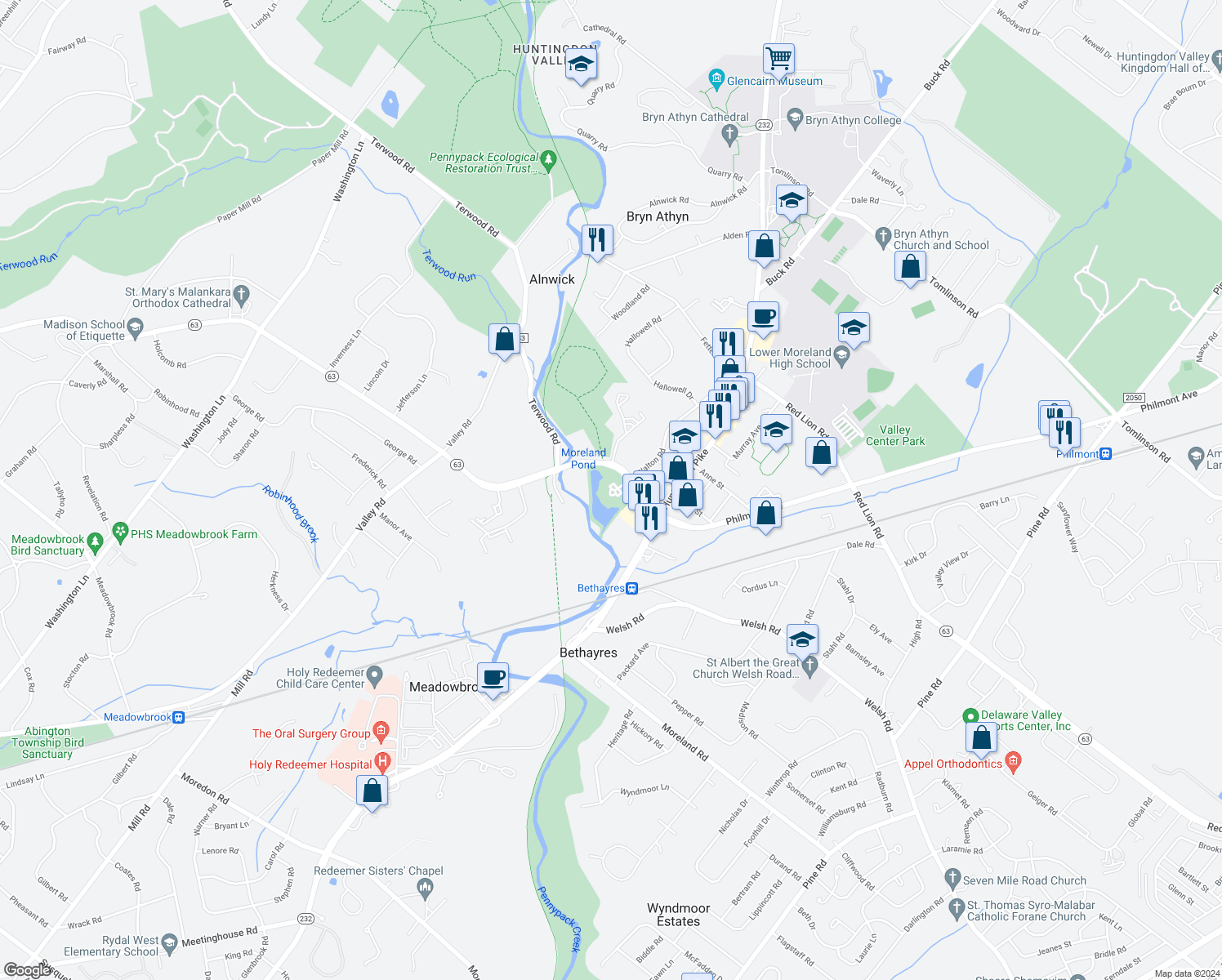 map of restaurants, bars, coffee shops, grocery stores, and more near 439 Carson Terrace in Montgomery County