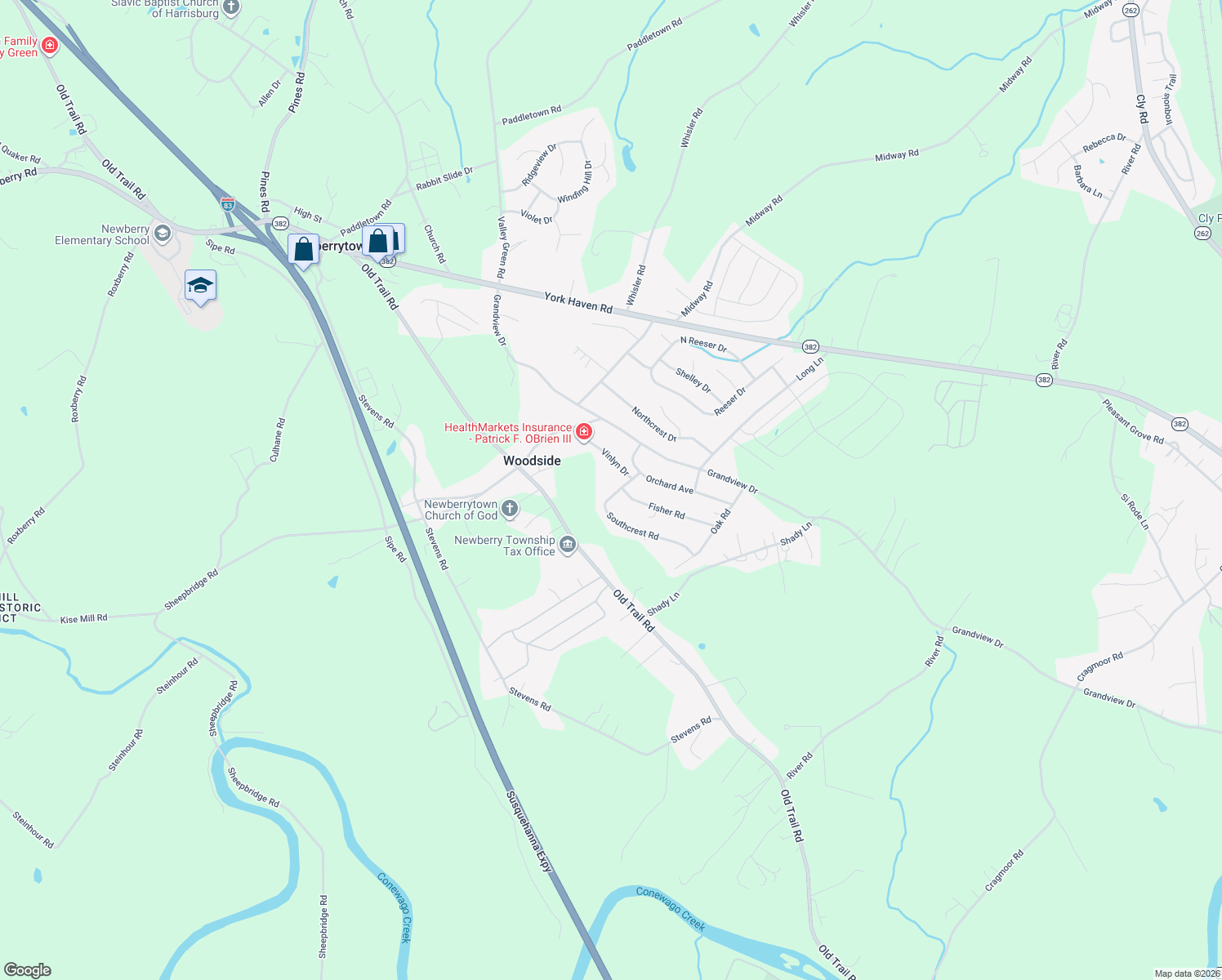 map of restaurants, bars, coffee shops, grocery stores, and more near 30 Southcrest Road in York Haven